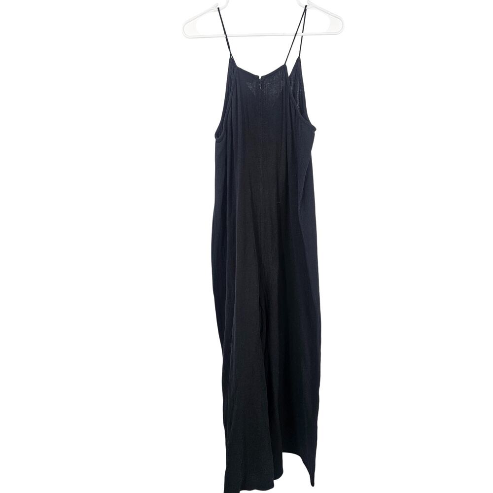 AYR Double Gauze Jumpsuit Black Crepe Sleeveless Wide Leg Baggy Lightweight Sz L - Picture 3 of 5